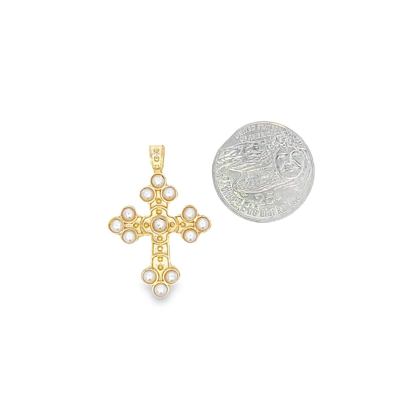 18K Gold Filled Pearl Christian Cross Pendant (A344)