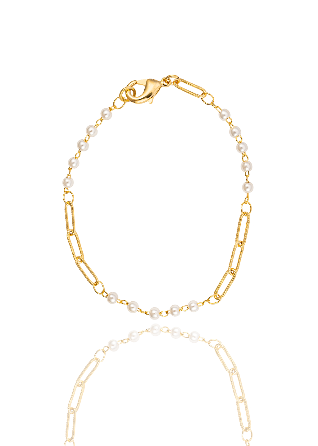 Textured Paperclip and Pearl Charm Bracelet (H262/I135A)