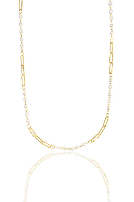 Textured Paperclip and Pearl Charm Bracelet (H262/I135A)